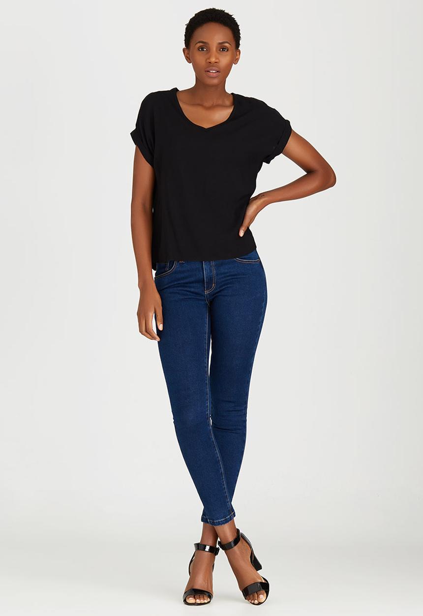 edit - Woven T-shirt with Turn-up Cuffs Black