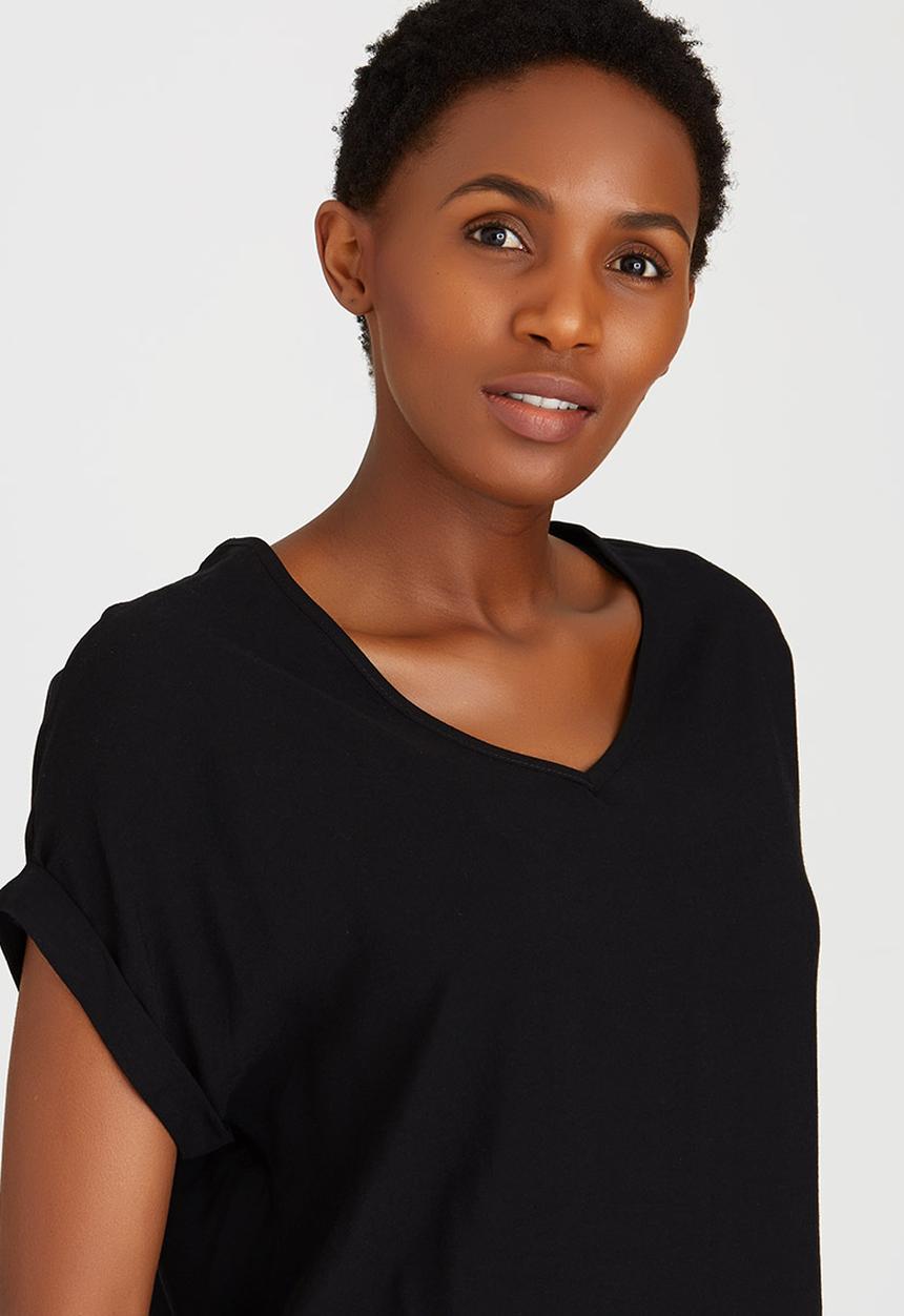 edit - Woven T-shirt with Turn-up Cuffs Black