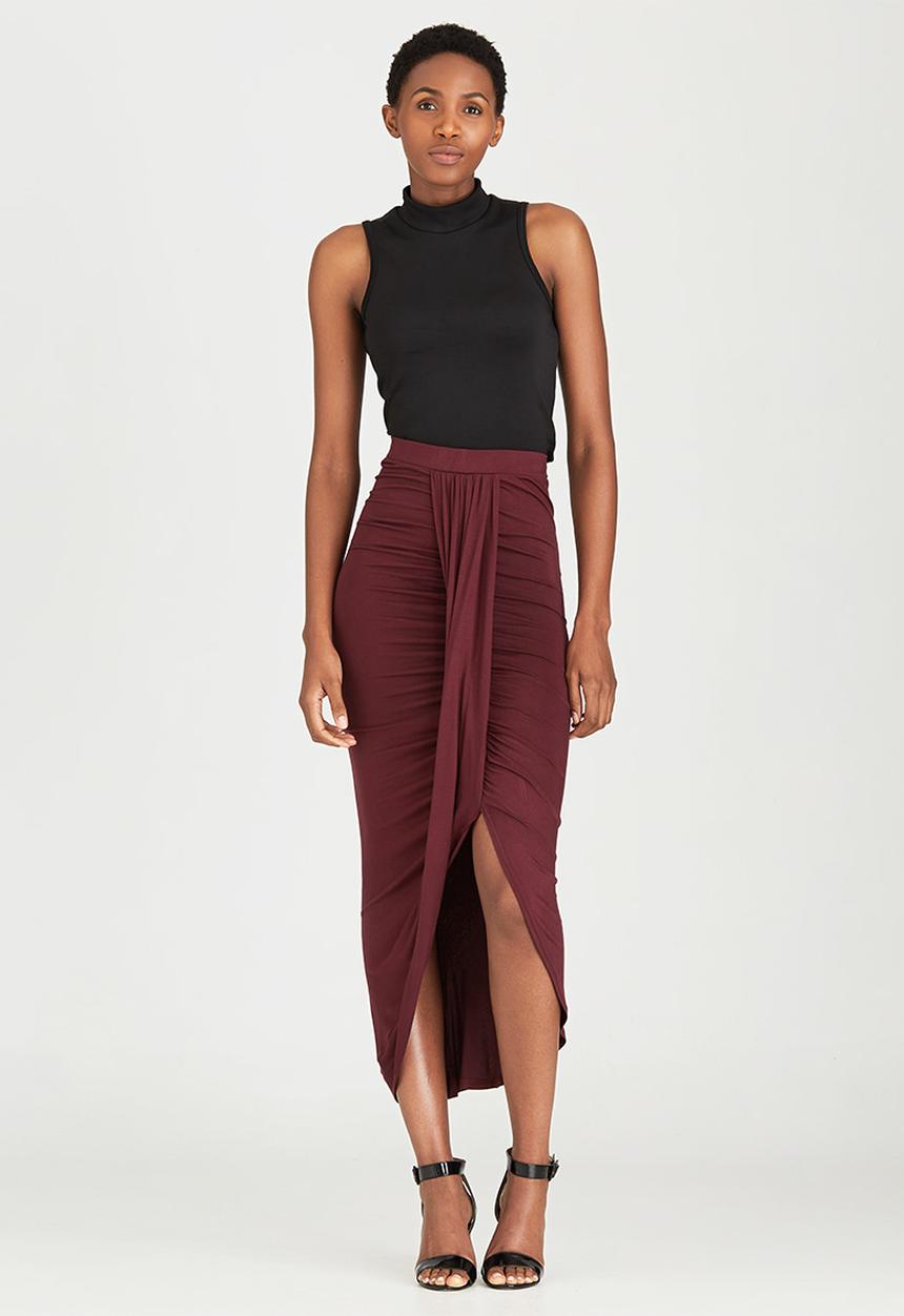 STYLE REPUBLIC - Drape Maxi Skirt Dark Red