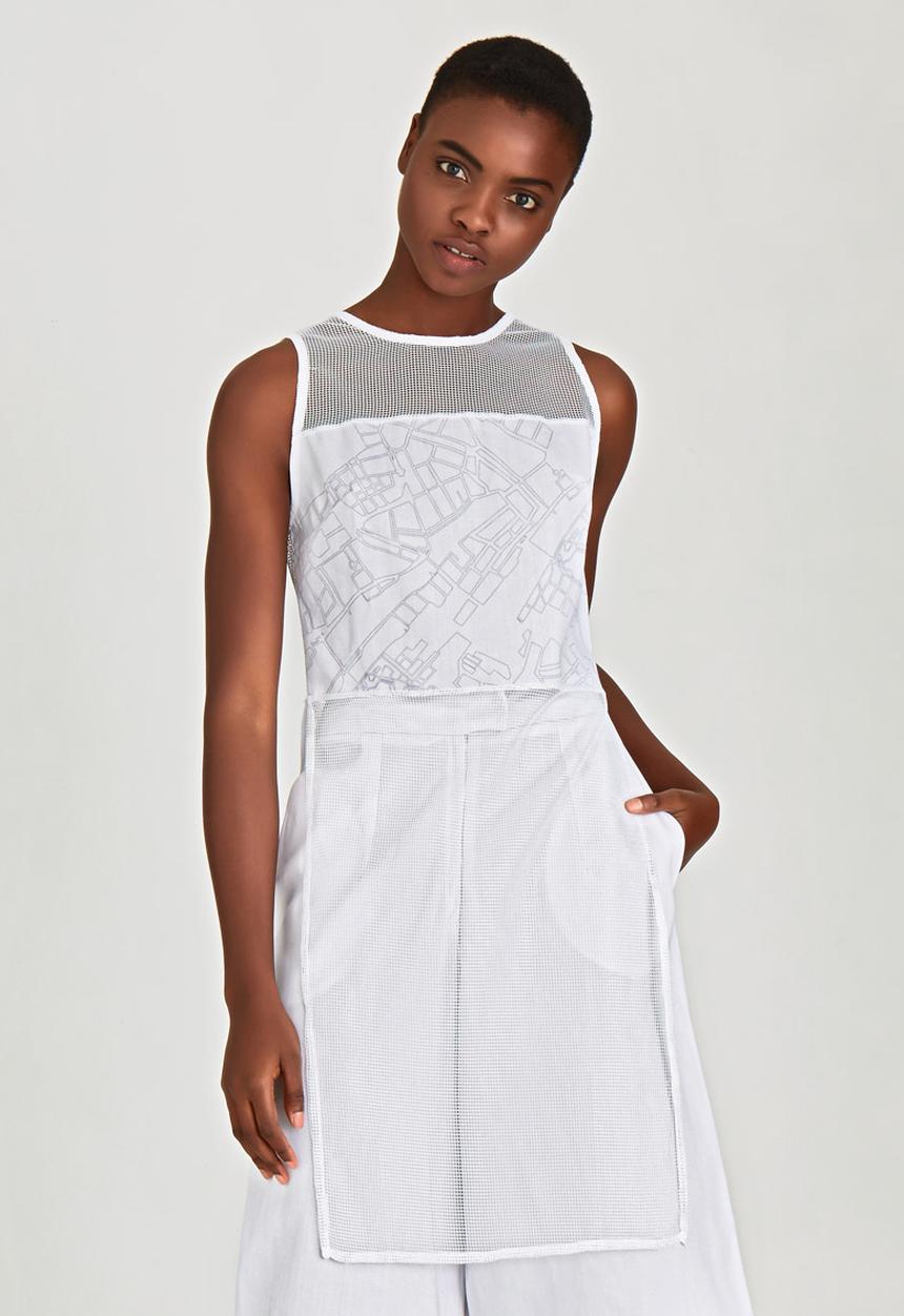 LUMIN - Printed Panel Apron Top White