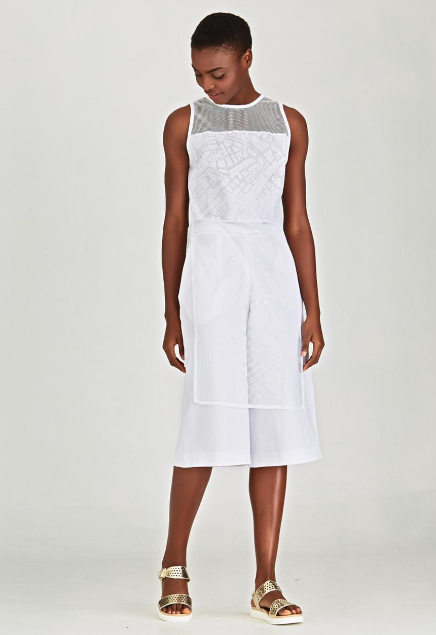LUMIN - Printed Panel Apron Top White