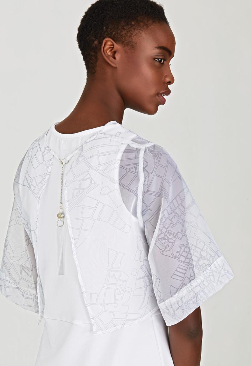 LUMIN - Printed Sheer Box Top White