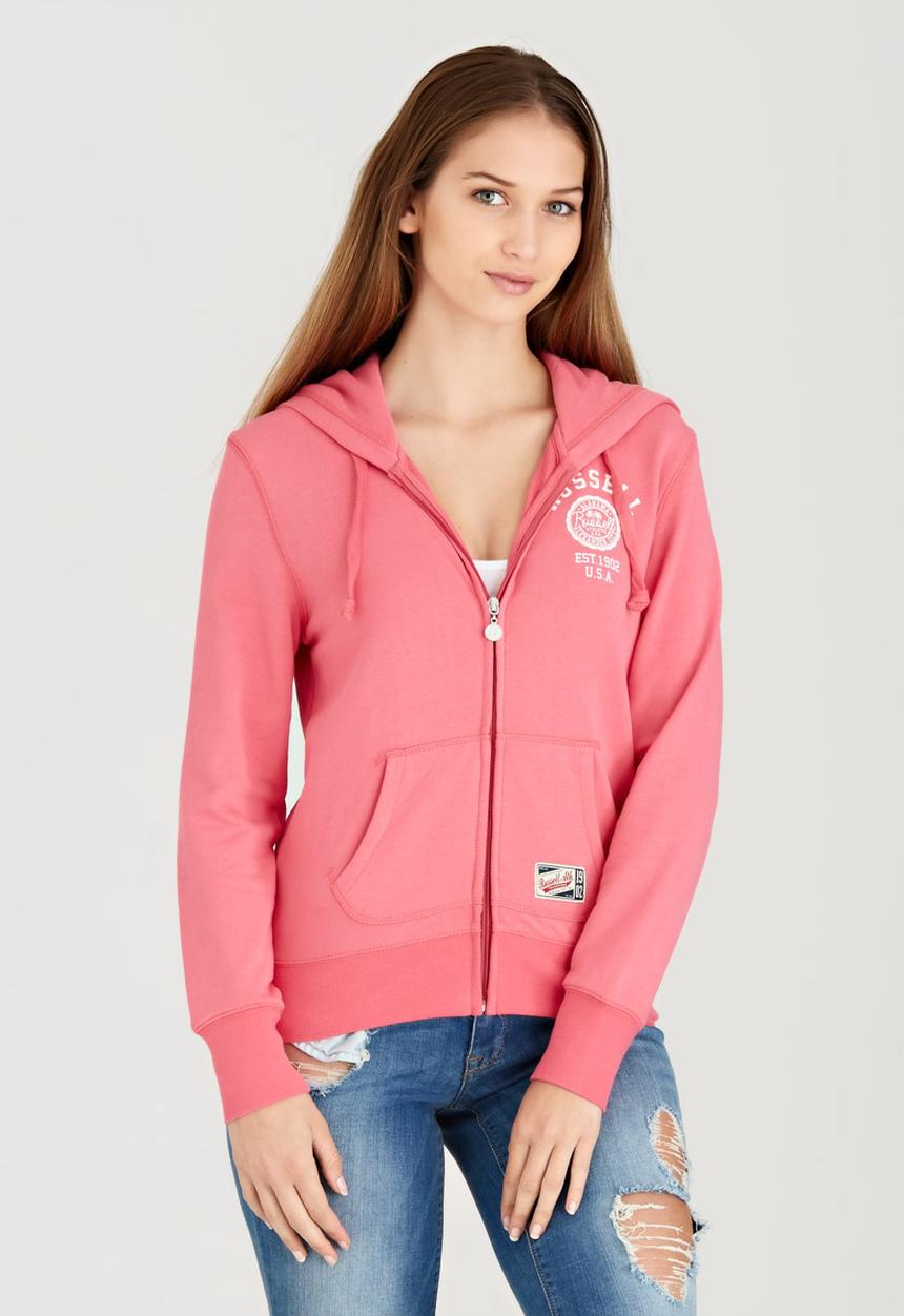 Russell Athletic - Varsity Zip Through Hoody with Rosette Print Mid Pink