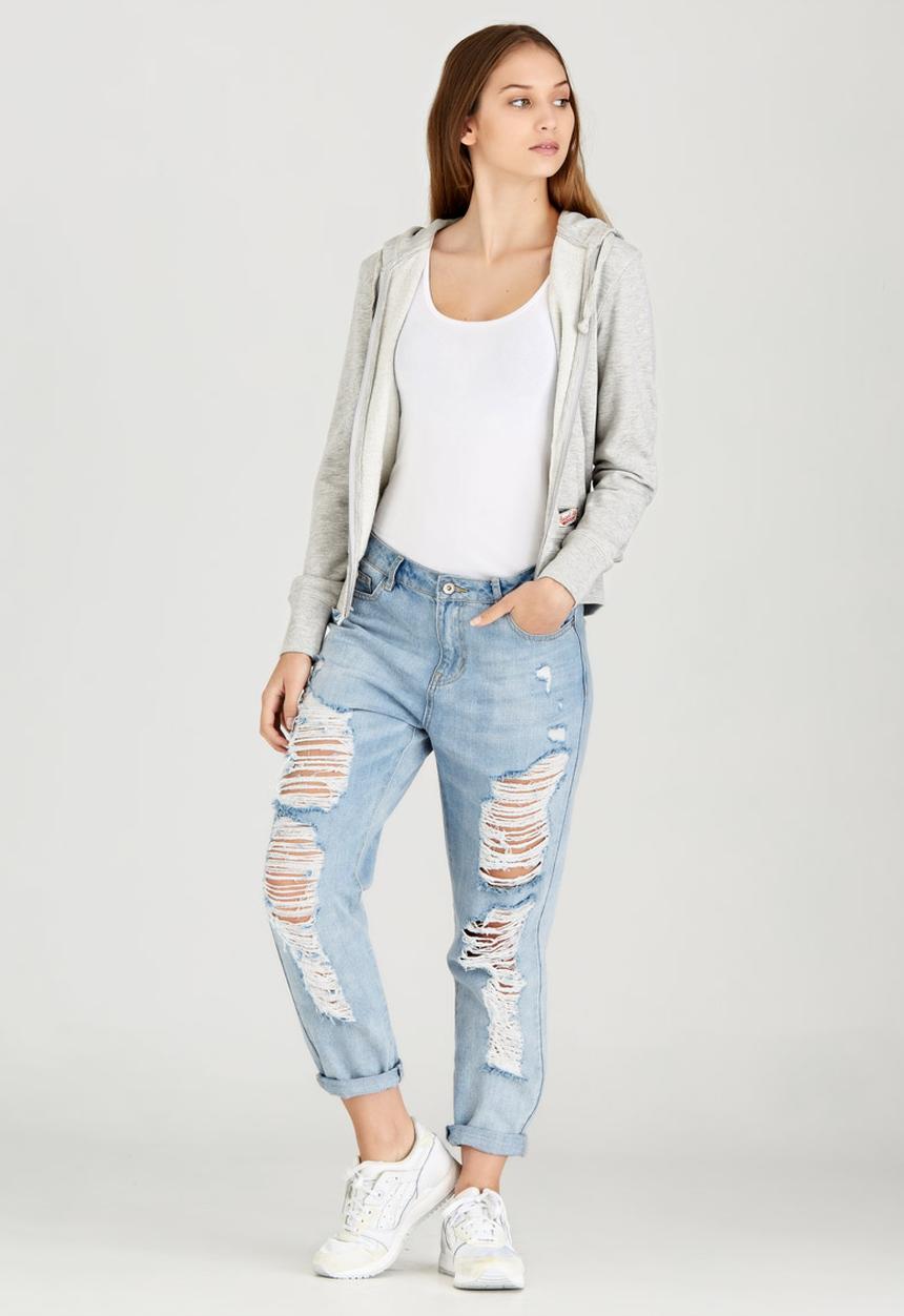 Russell Athletic - Varsity Zip Through Hoody with Rosette Print Grey Melange