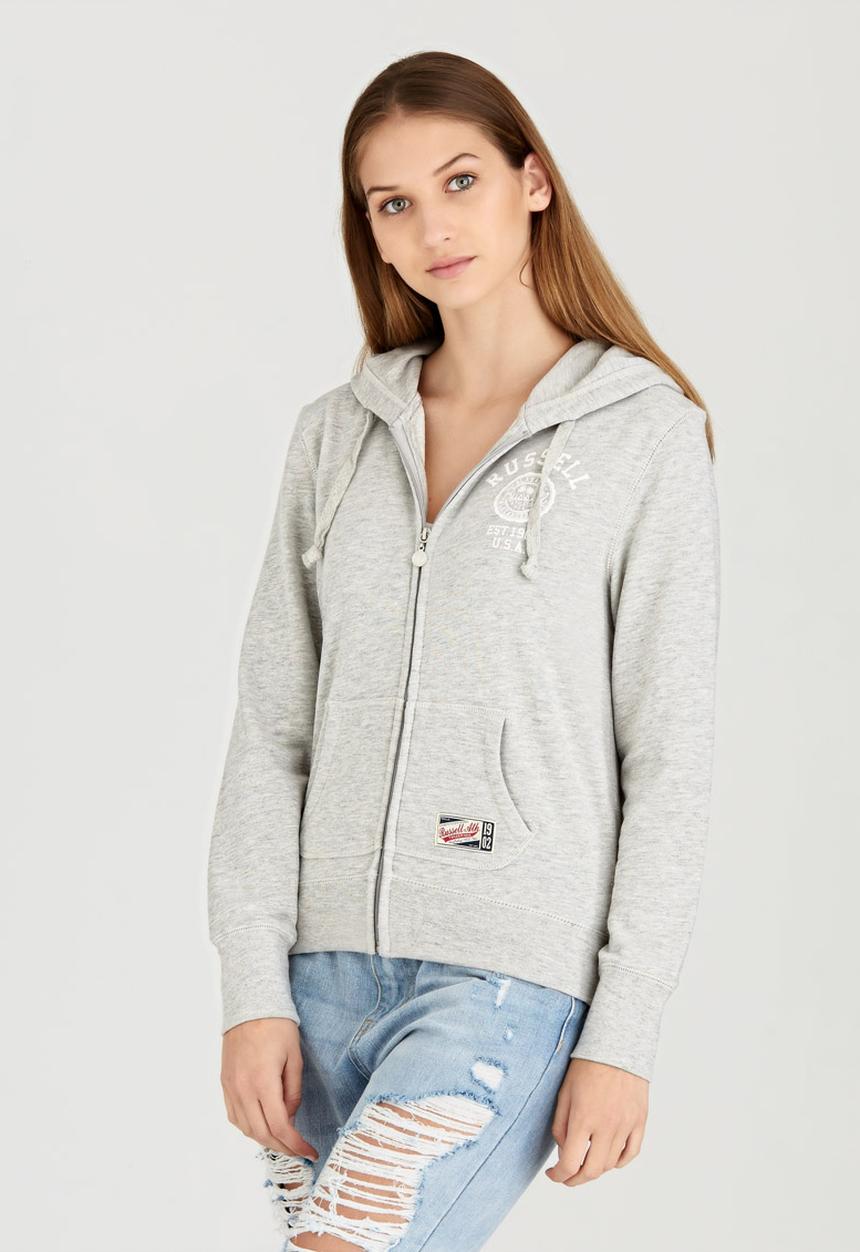 Russell Athletic - Varsity Zip Through Hoody with Rosette Print Grey Melange