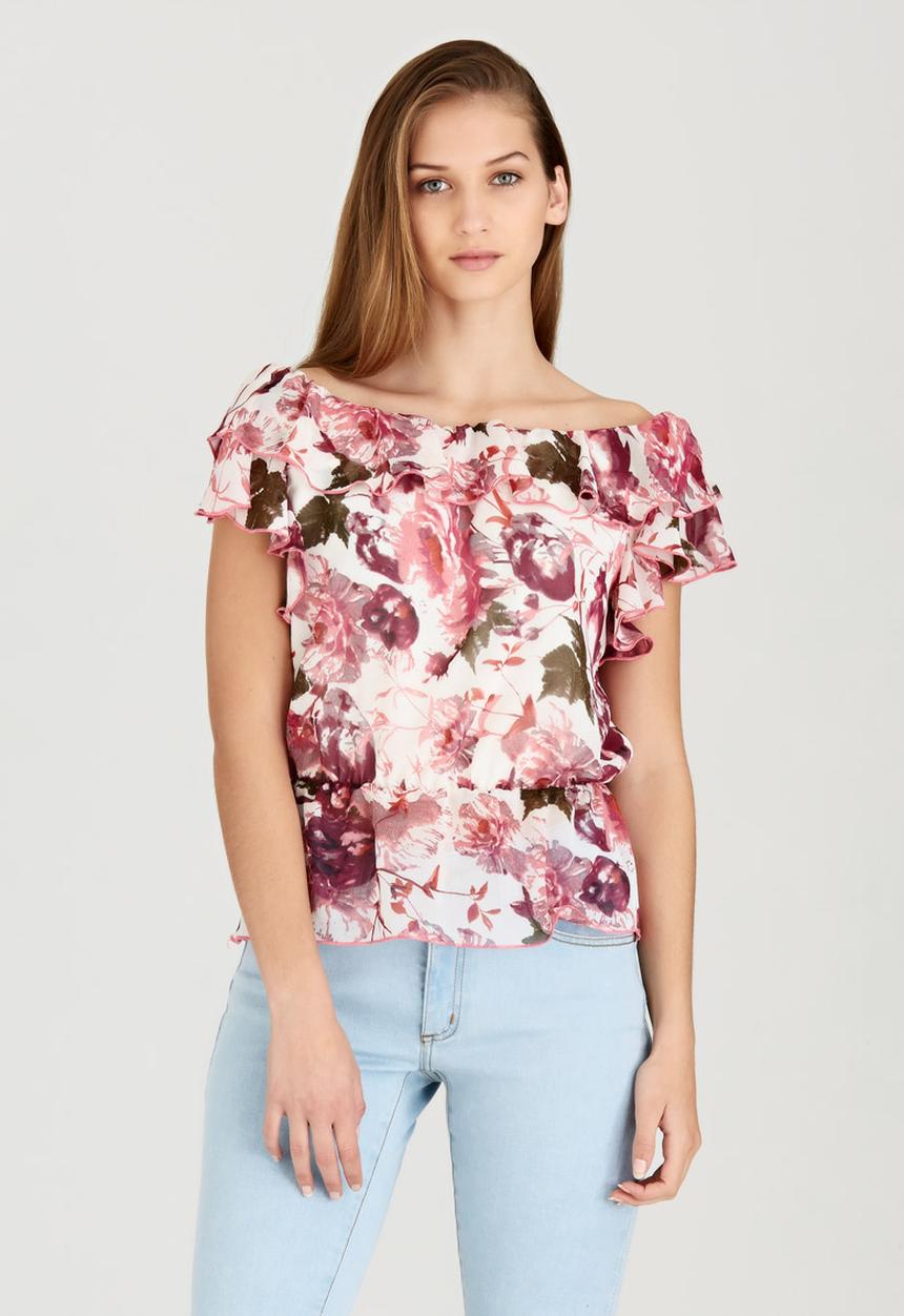 edit - Lined Double Frill Blouse Multi-colour