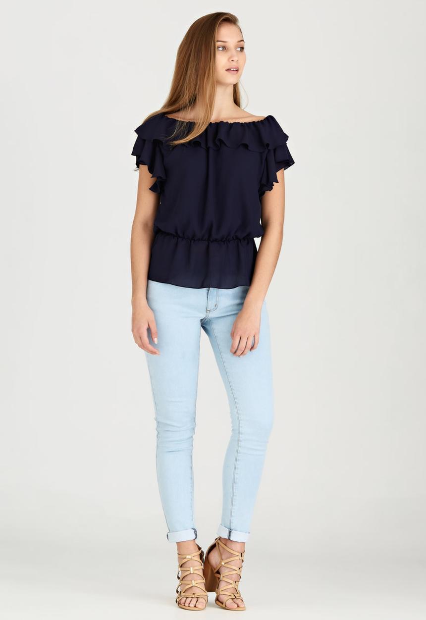 edit - Lined Double Frill Blouse Navy