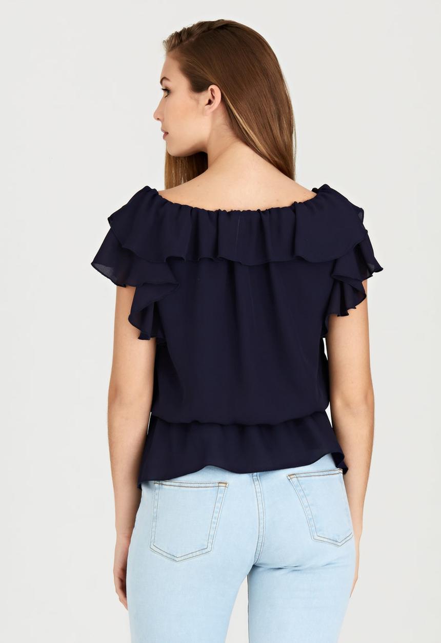 edit - Lined Double Frill Blouse Navy