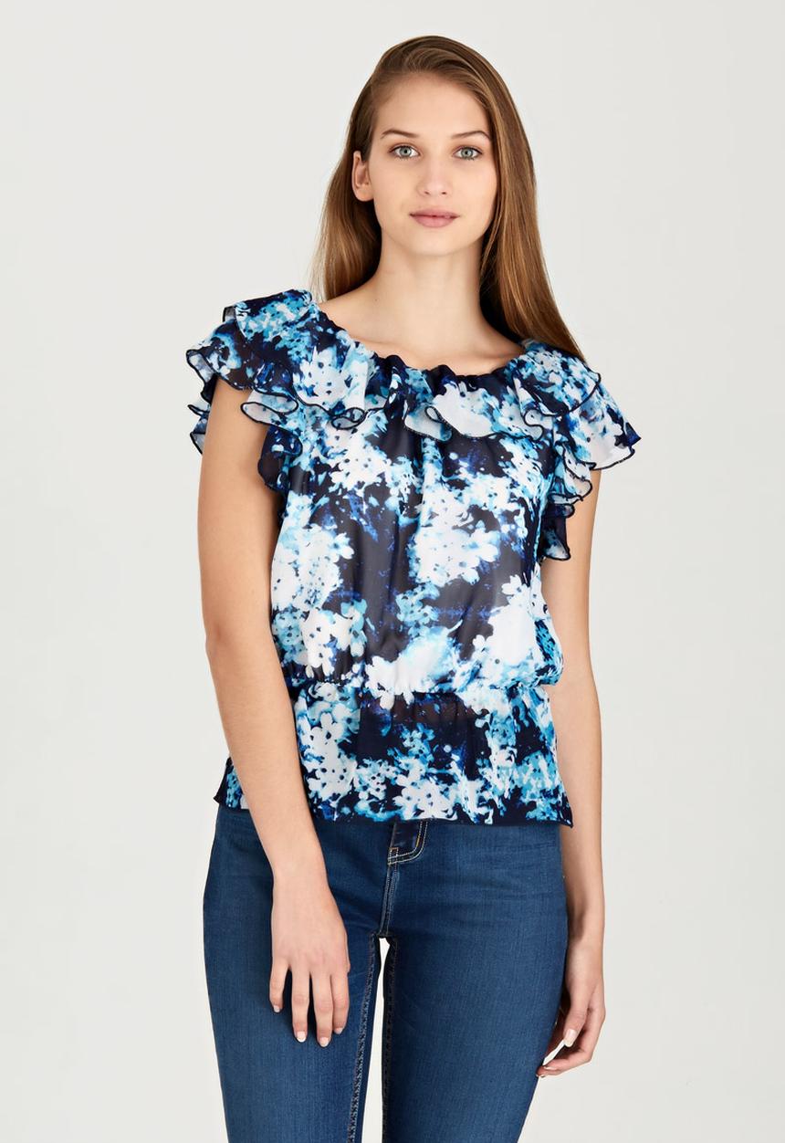 edit - Lined Double Frill Blouse Blue