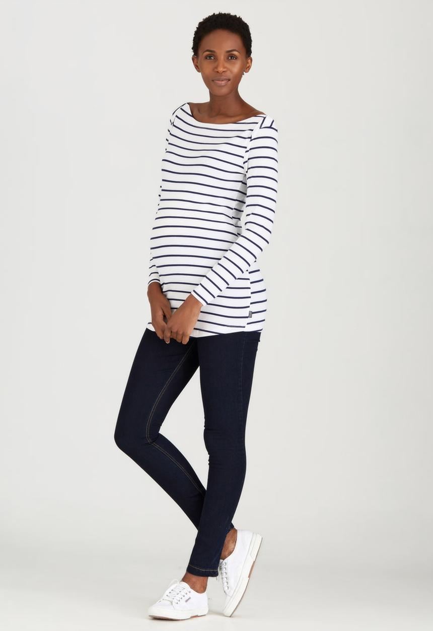 Cherry Melon - Boat-Neck top with Long Sleeves Black and White