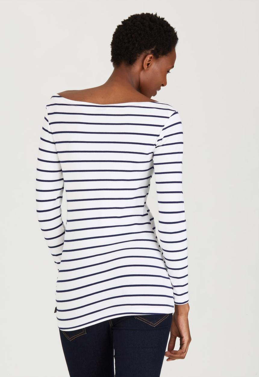 Cherry Melon - Boat-Neck top with Long Sleeves Black and White