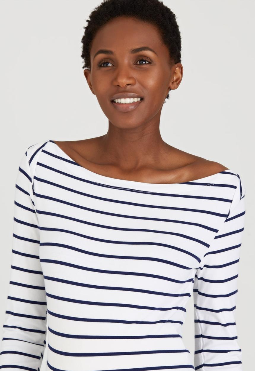 Cherry Melon - Boat-Neck top with Long Sleeves Black and White