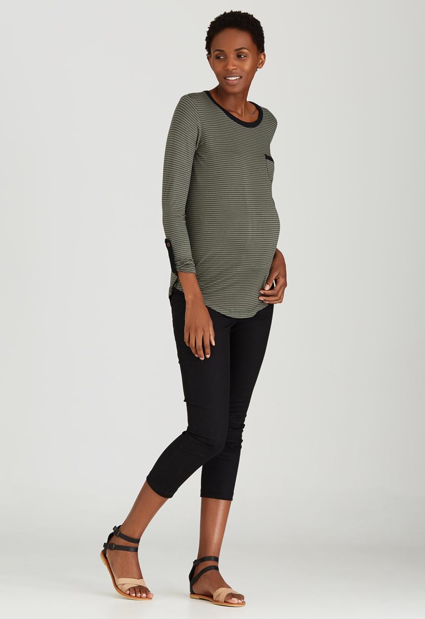 Cherry Melon - Basic Stripe Pocket T-shirt Khaki Green