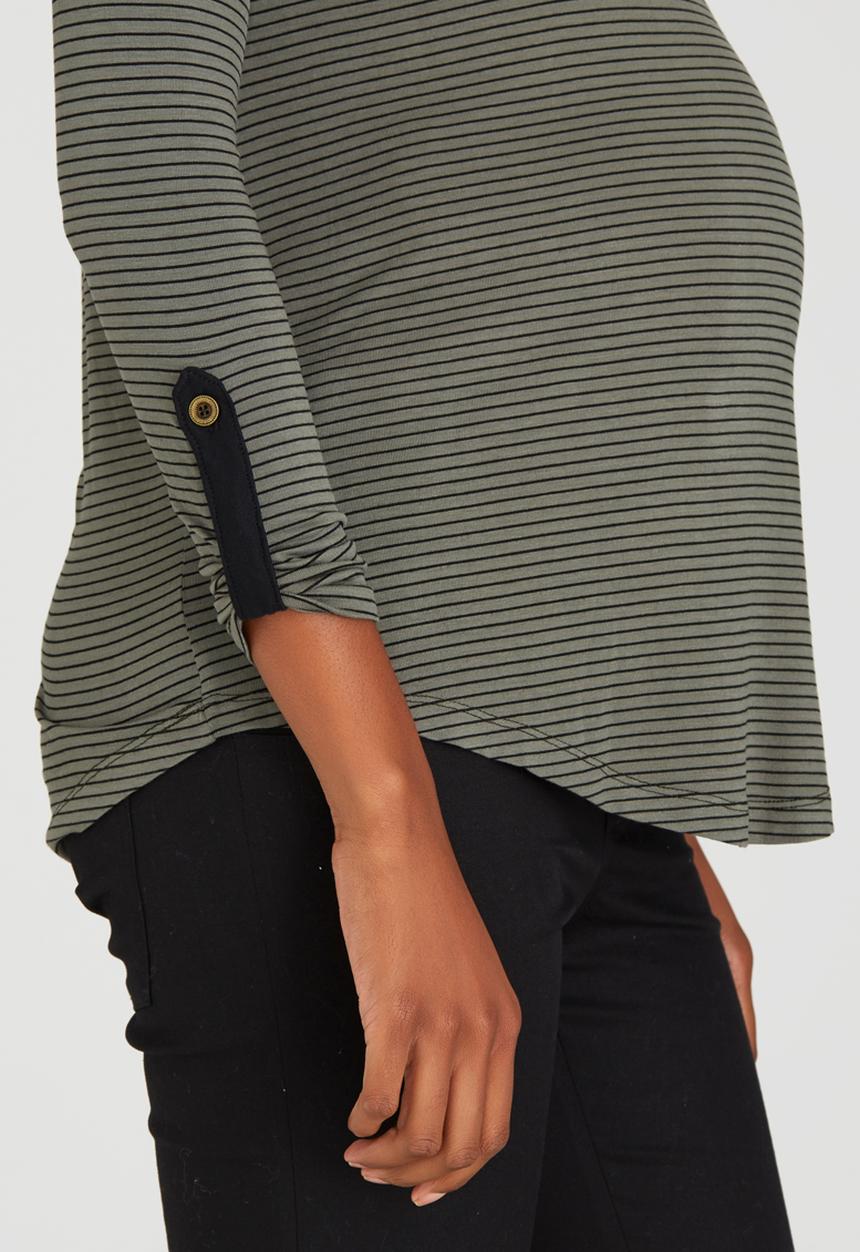 Cherry Melon - Basic Stripe Pocket T-shirt Khaki Green