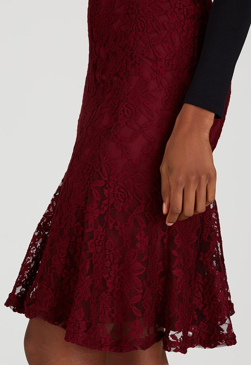 edit - Lined Lace Fit and Flare Skirt Dark Red