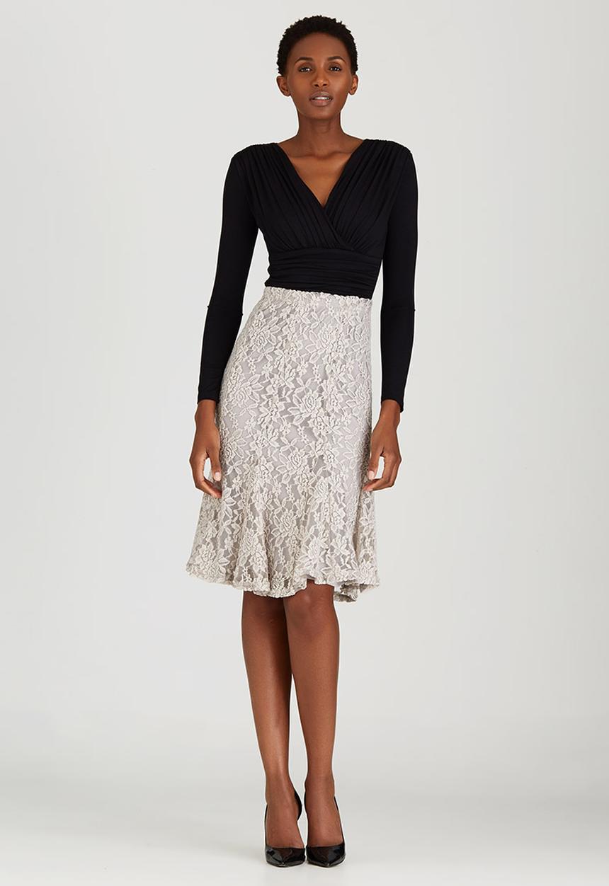 edit - Lined Lace Fit and Flare Skirt Stone