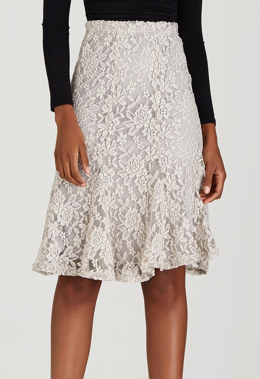 edit - Lined Lace Fit and Flare Skirt Stone
