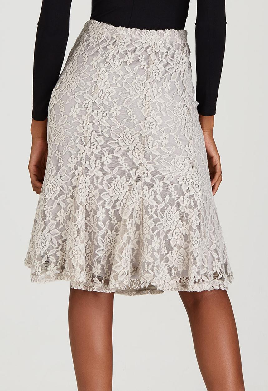edit - Lined Lace Fit and Flare Skirt Stone