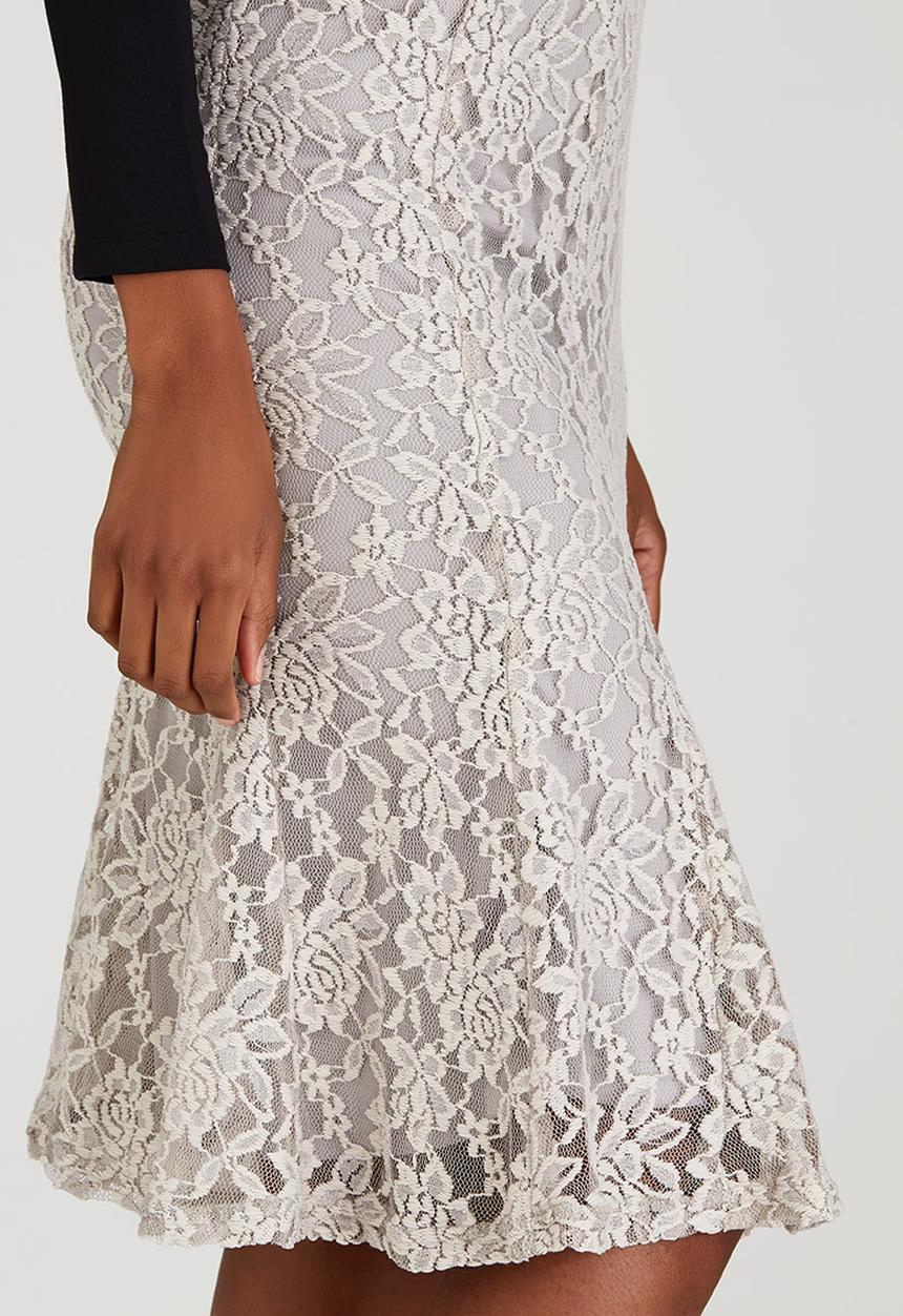 edit - Lined Lace Fit and Flare Skirt Stone