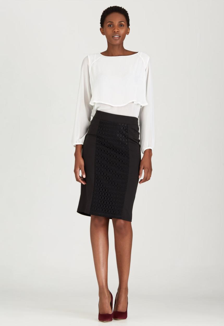 edit - Knit Skirt with Lace Inset Black