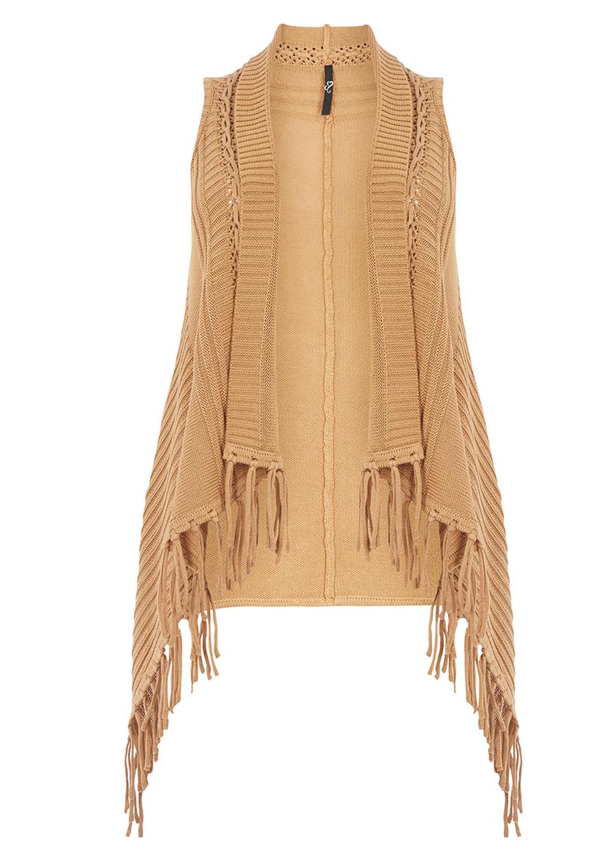 EVANS - Cable Fringed Waistcoat Camel