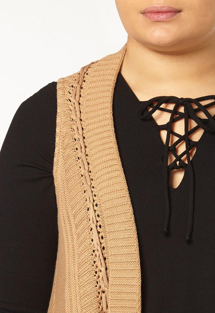 EVANS - Cable Fringed Waistcoat Camel