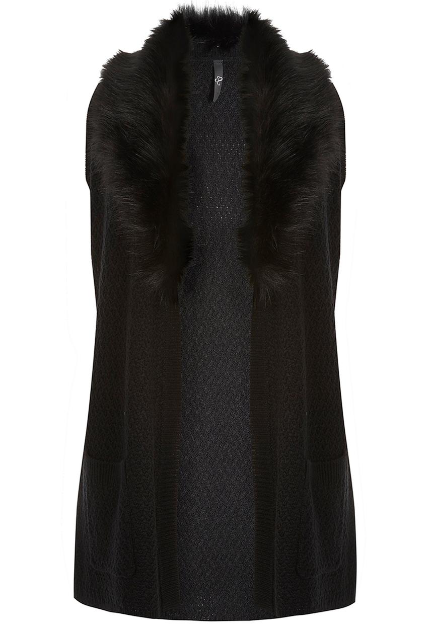 EVANS - Faux Fur Collar Waistcoat Black