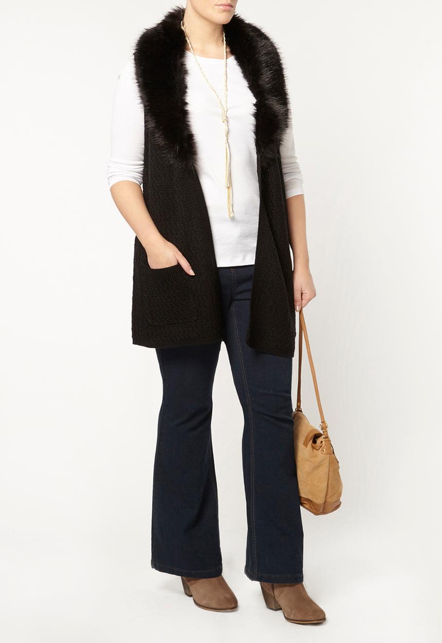 EVANS - Faux Fur Collar Waistcoat Black