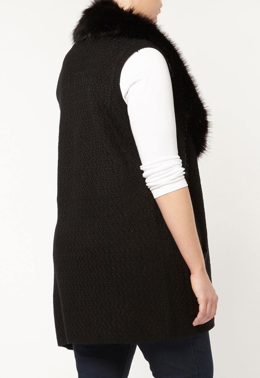 EVANS - Faux Fur Collar Waistcoat Black