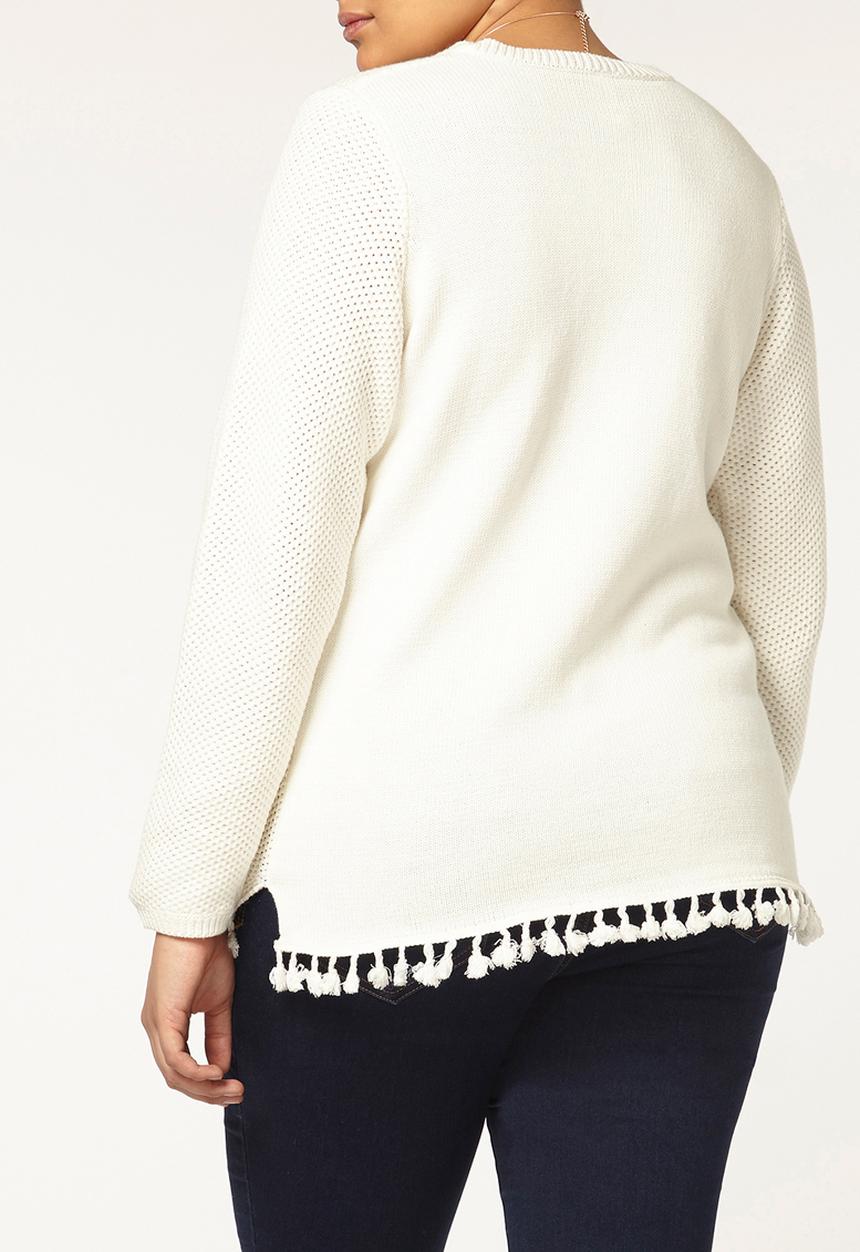 EVANS - Textured Tassel Jumper Off White