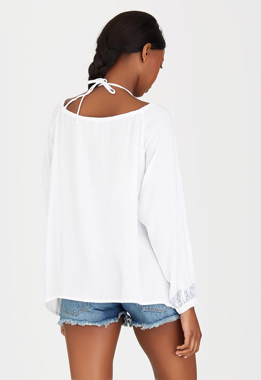 London Hub - Peasant Blouse with Keyhole Detail Blue and White