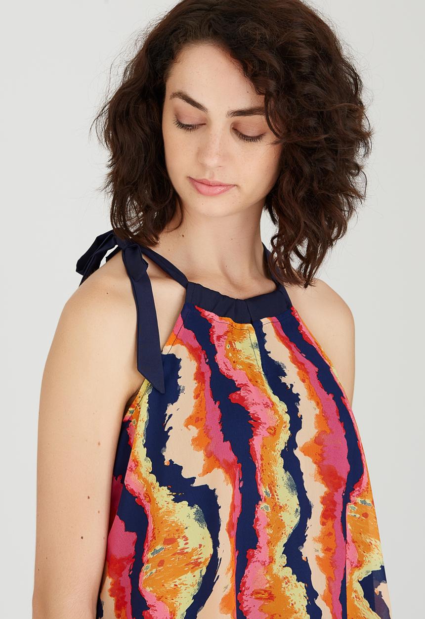 Ilan - Sophia Patterned Halter Top Coral