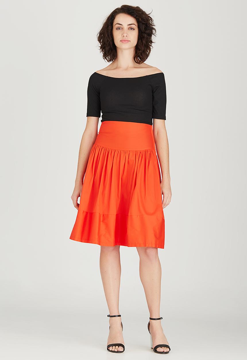 STYLE REPUBLIC - Fit and Flare Midi Skirt Orange