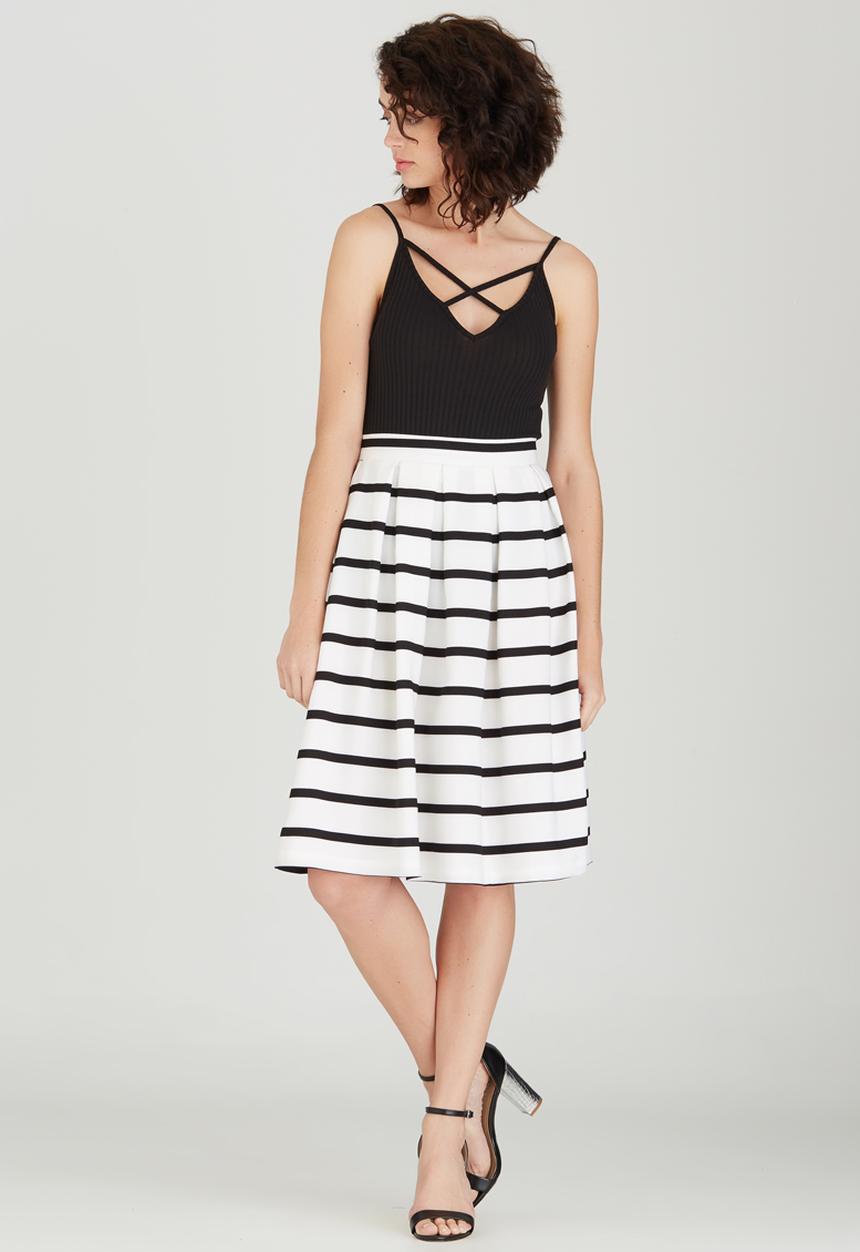Revenge - Horizontal Striped Skirt White
