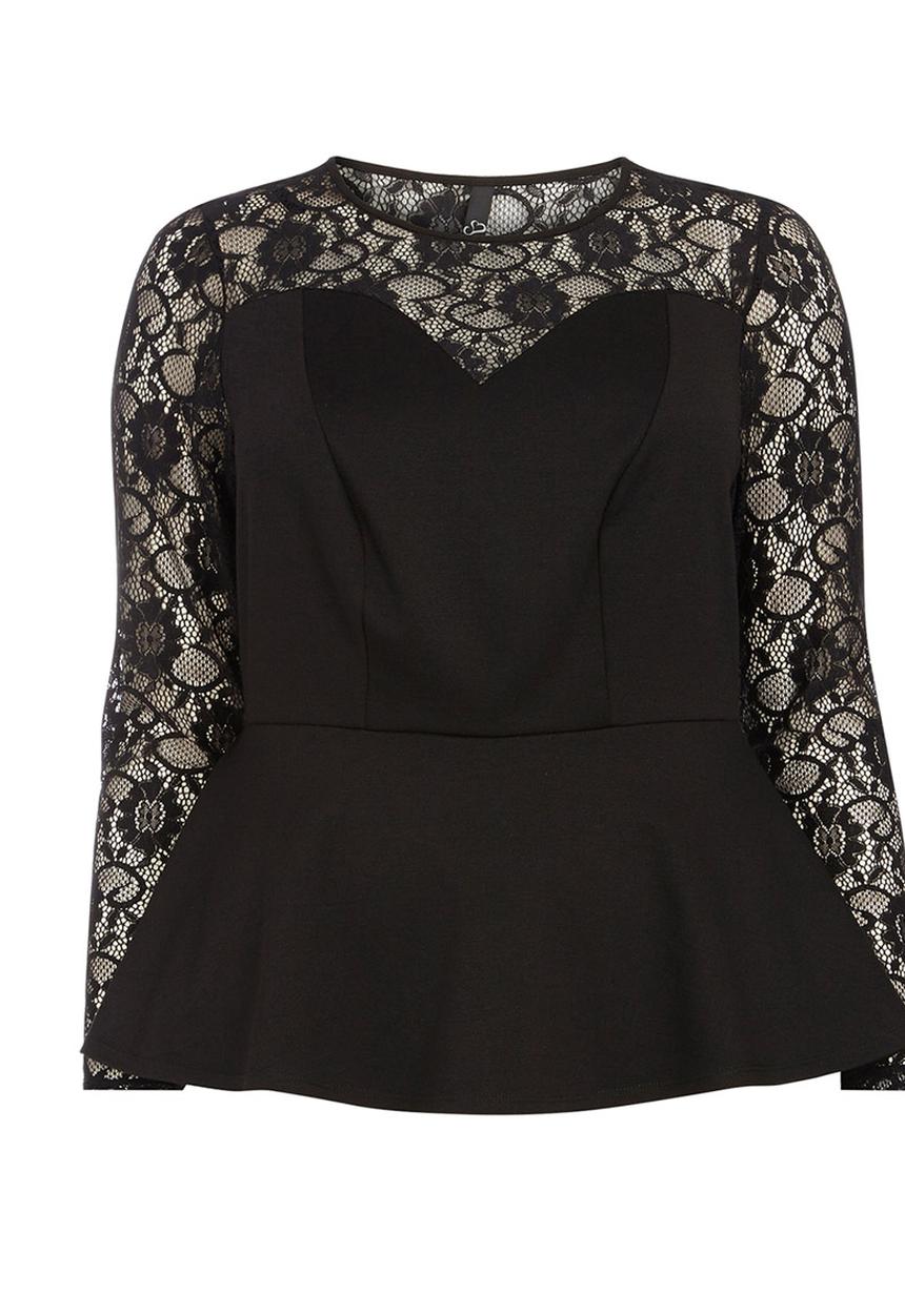EVANS - Hourglass Fit Peplum Top Black