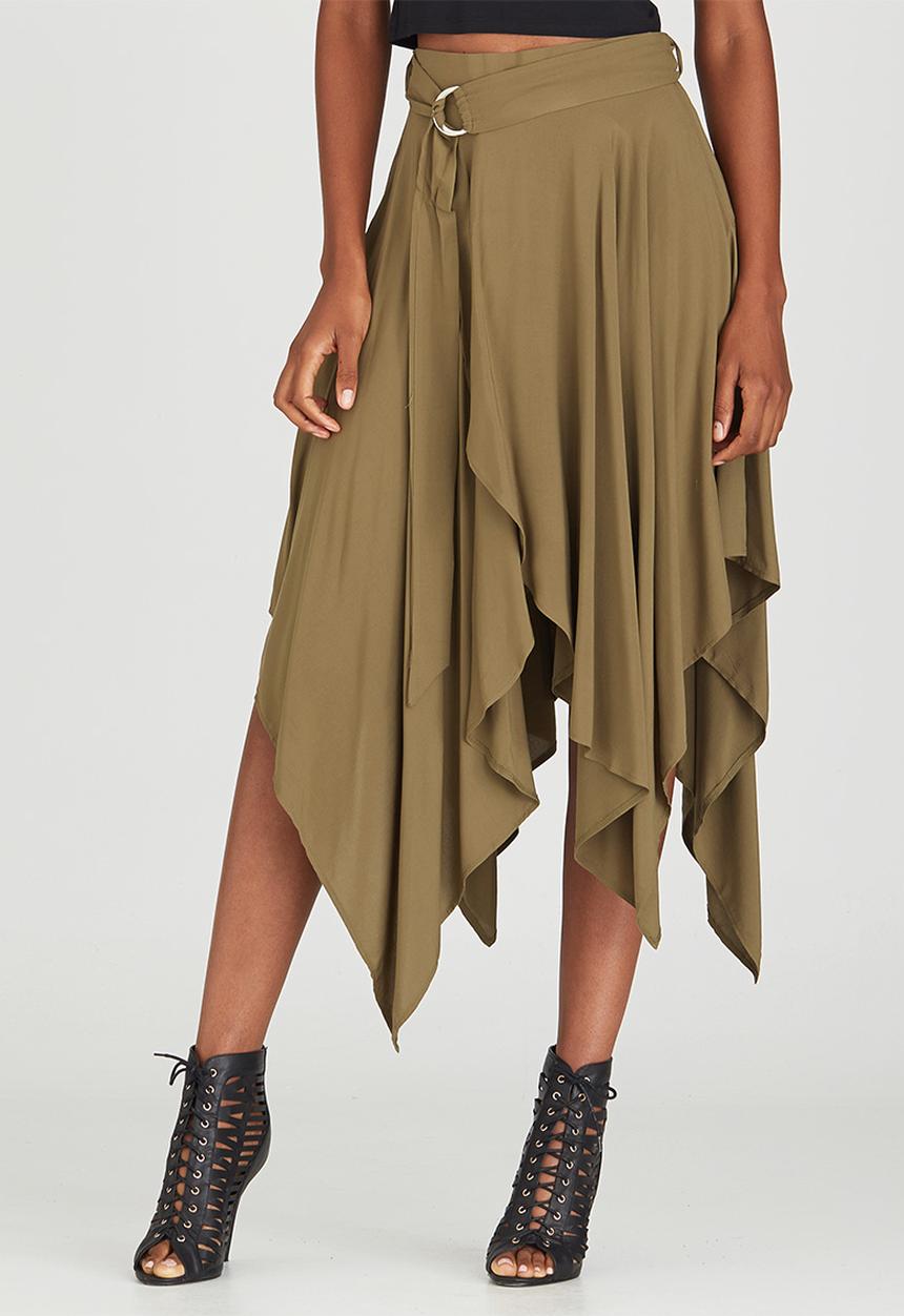 STYLE REPUBLIC - Hanky Hem Midi Skirt Dark Green