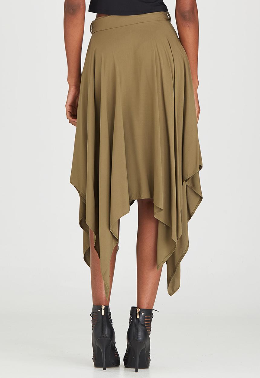 STYLE REPUBLIC - Hanky Hem Midi Skirt Dark Green