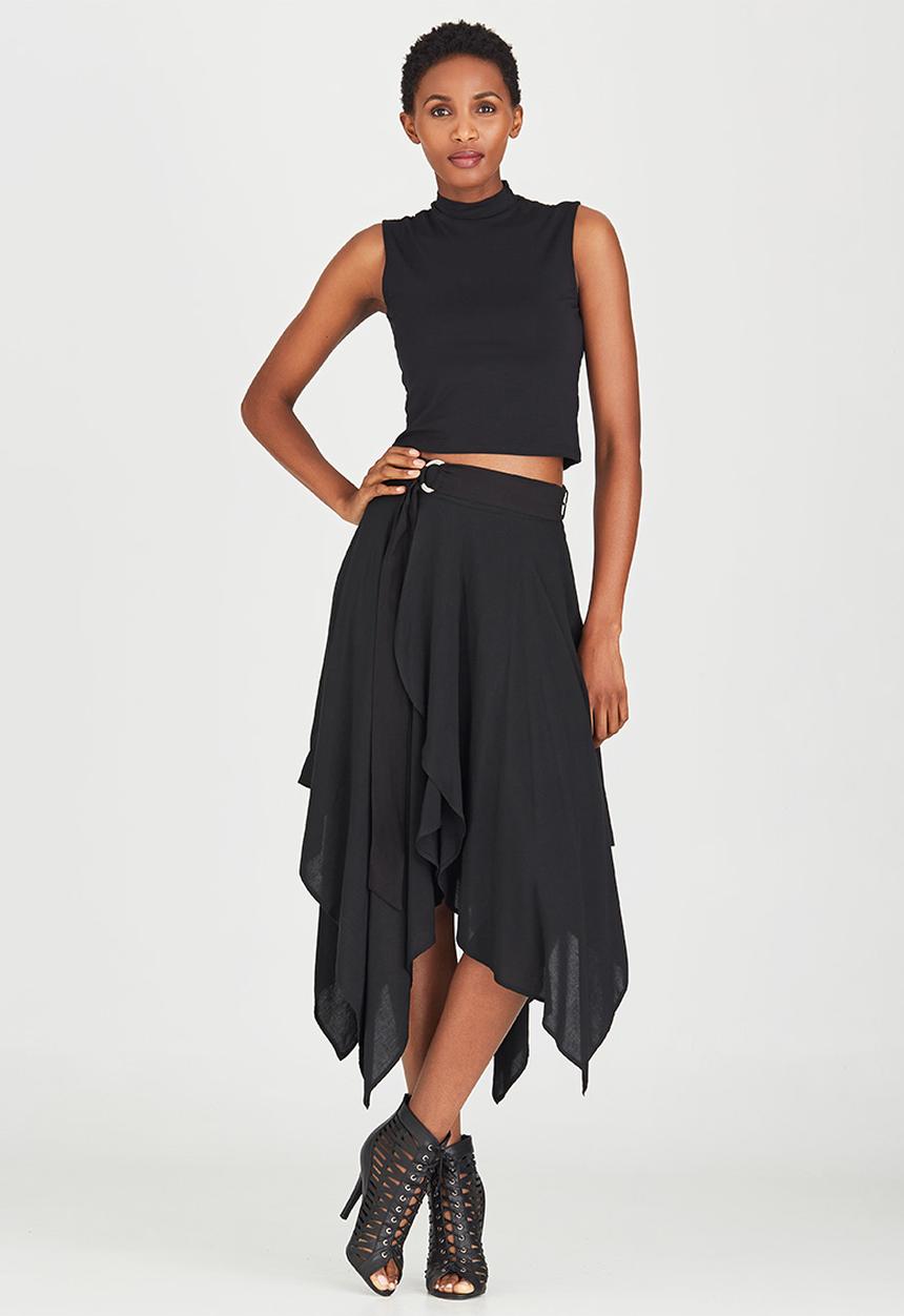 STYLE REPUBLIC - Hanky Hem Midi Skirt Black