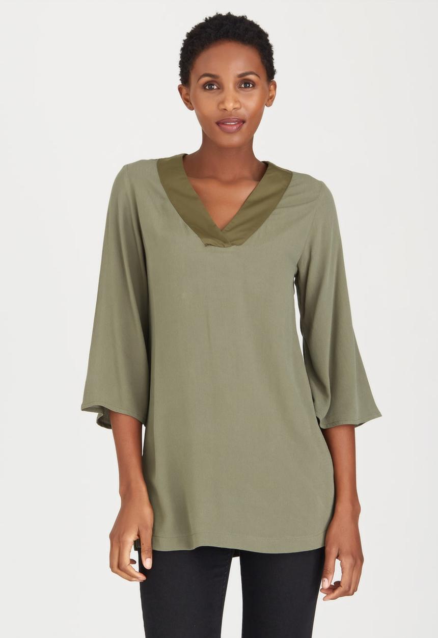edit - V-neck Tunic Khaki Green