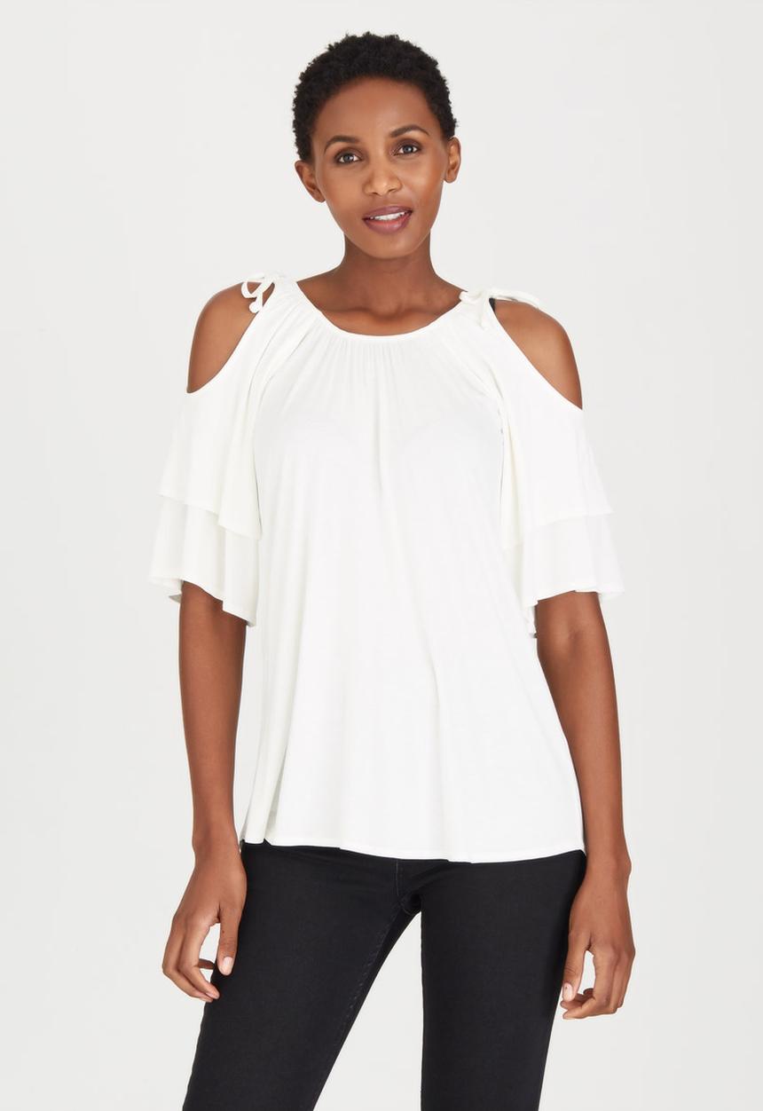 edit - Bell Cold-shoulder Top Milk