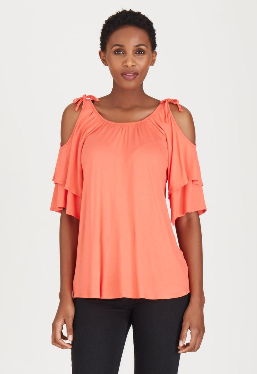 edit - Bell Cold-shoulder Top Coral
