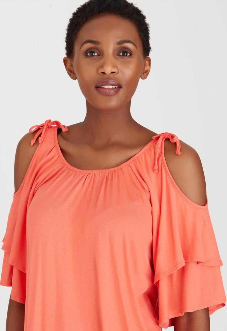 edit - Bell Cold-shoulder Top Coral