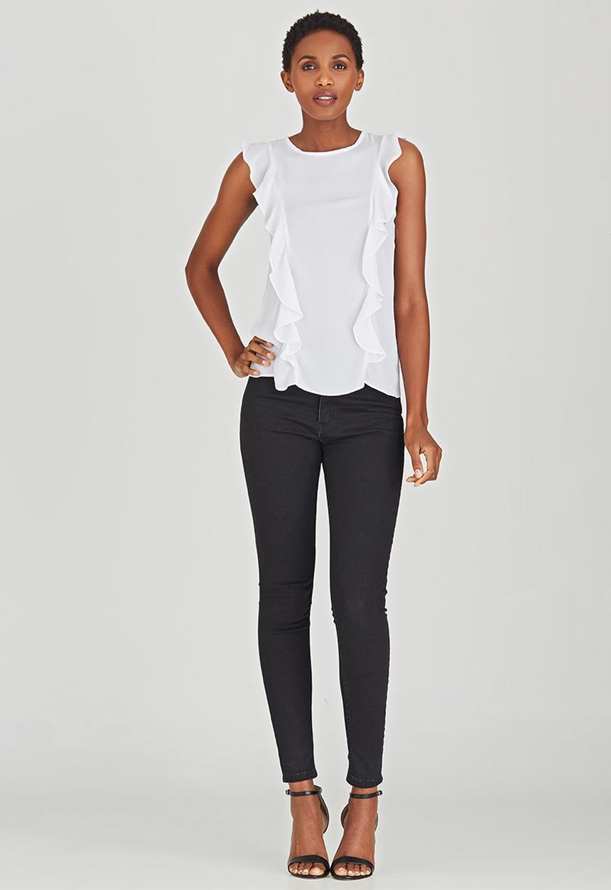 edit - Frill Front Sleeveless Blouse White