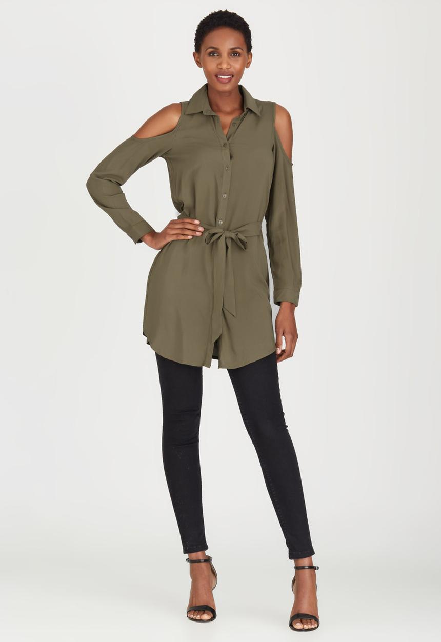 c(inch) - Cold Shoulder Shirt  Dark Green