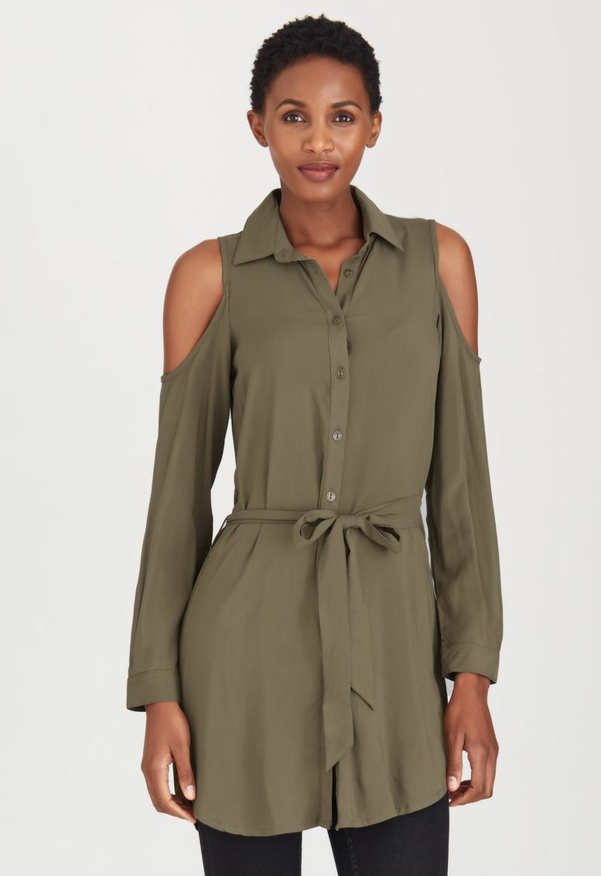 c(inch) - Cold Shoulder Shirt  Dark Green