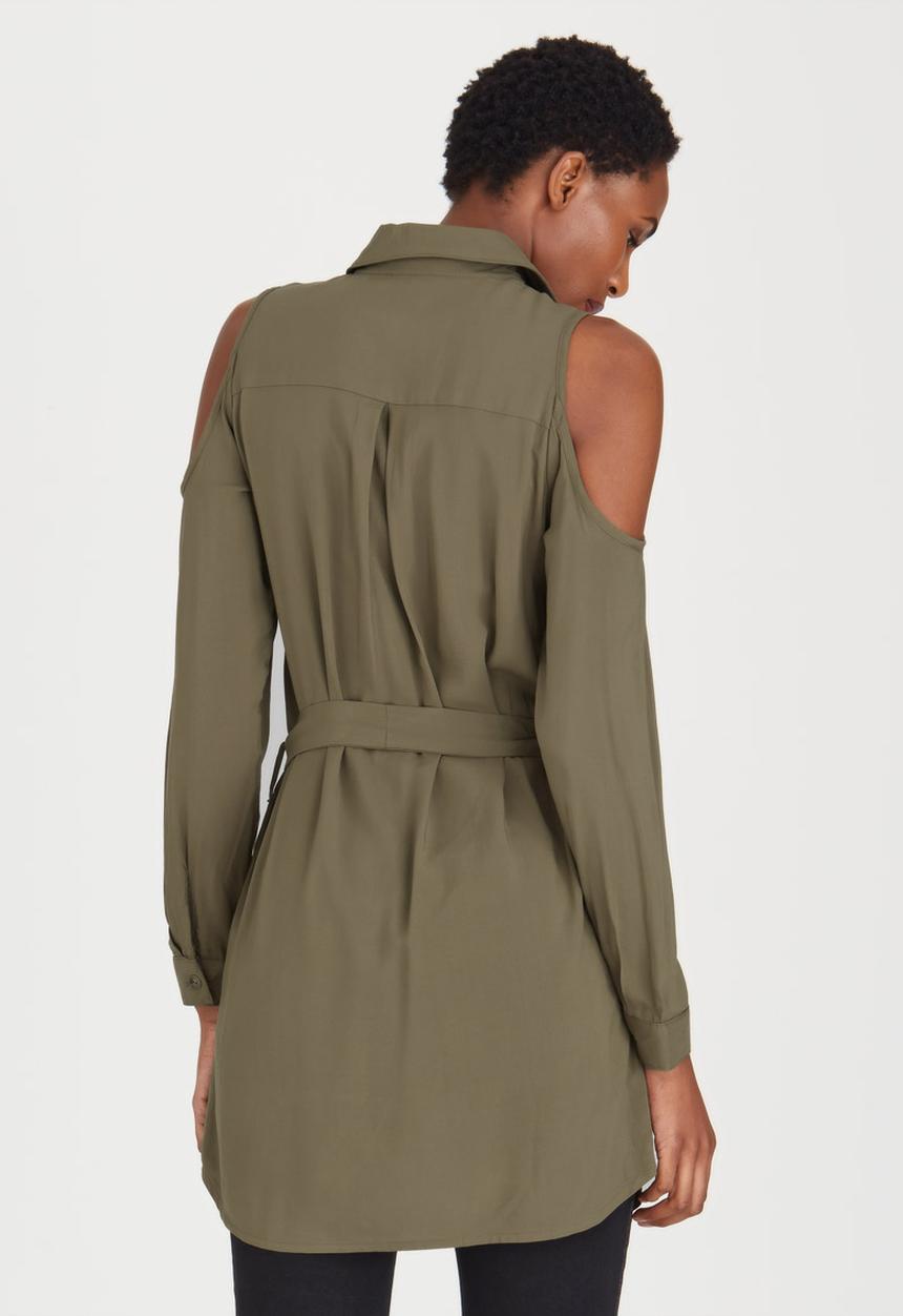 c(inch) - Cold Shoulder Shirt  Dark Green