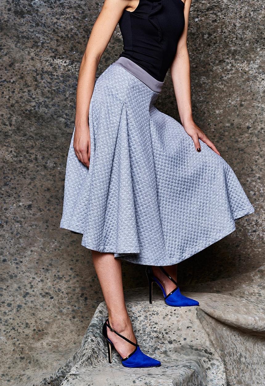 Gert-Johan Coetzee - Flare Skirt with Panels Grey Mid Grey