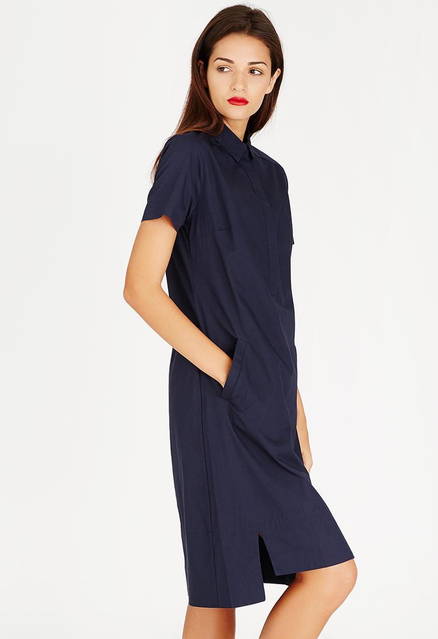 AMANDA LAIRD CHERRY - Nolwazi Linen Longline Shirt Navy