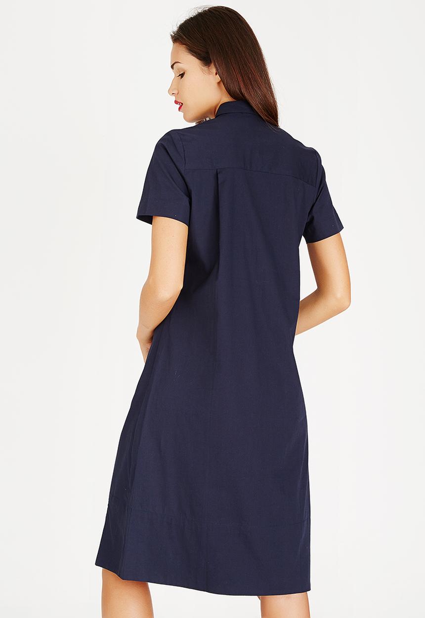 AMANDA LAIRD CHERRY - Nolwazi Linen Longline Shirt Navy