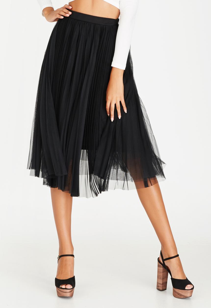 STYLE REPUBLIC - Pleated Mesh Midi Skirt Black